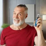 Smiling man holding a bottle of What Customers Are Saying About DentiCore, giving a positive review and thumbs up, showing satisfaction with the product's effectiveness in supporting healthy Nerve Health.